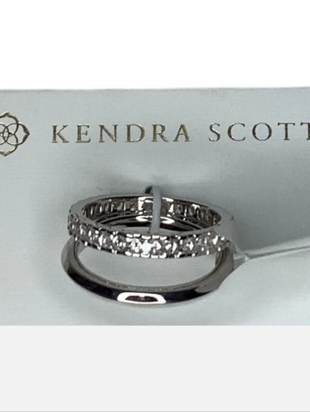 Kendra Scott Ella Silver Ring Set White Crystal 7 New